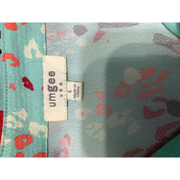 Umgee Mini Dress Large Linen Blend Mint Green Floral Print Baloon Sleeve Boho - Picture 8 of 9